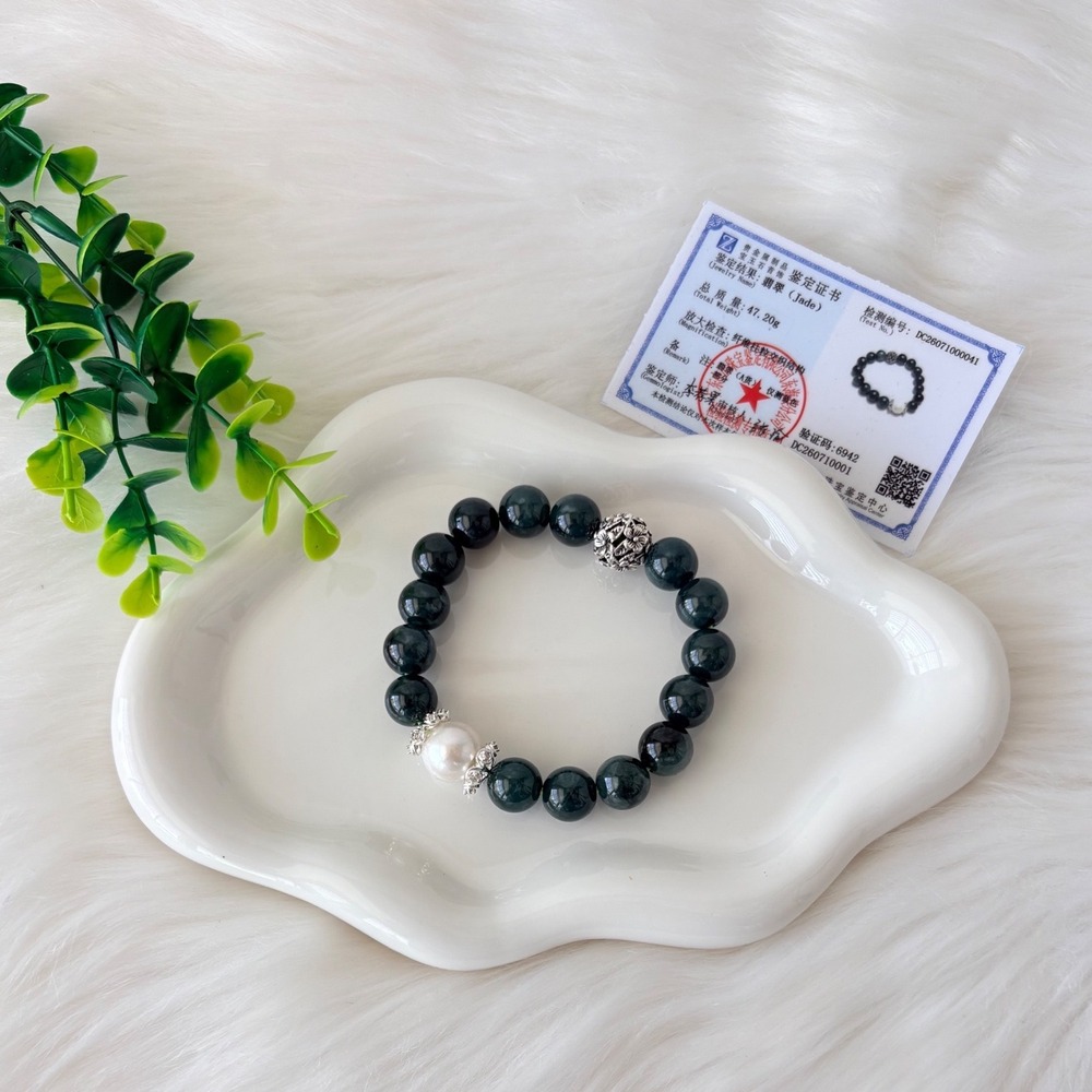 Authentic Jade Beaded Bracelet with Freshwater Pearl & Silver Accents
47.20g